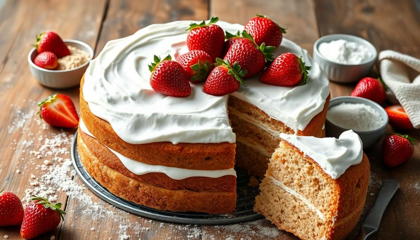 Gâteau Amandes Noisettes Fraises et Crème Fouettée