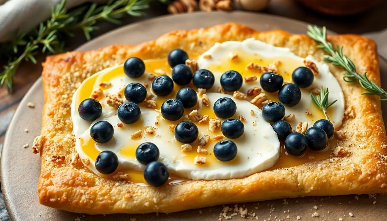 Recette Tarte Fine au Brie, myrtilles et Romarin