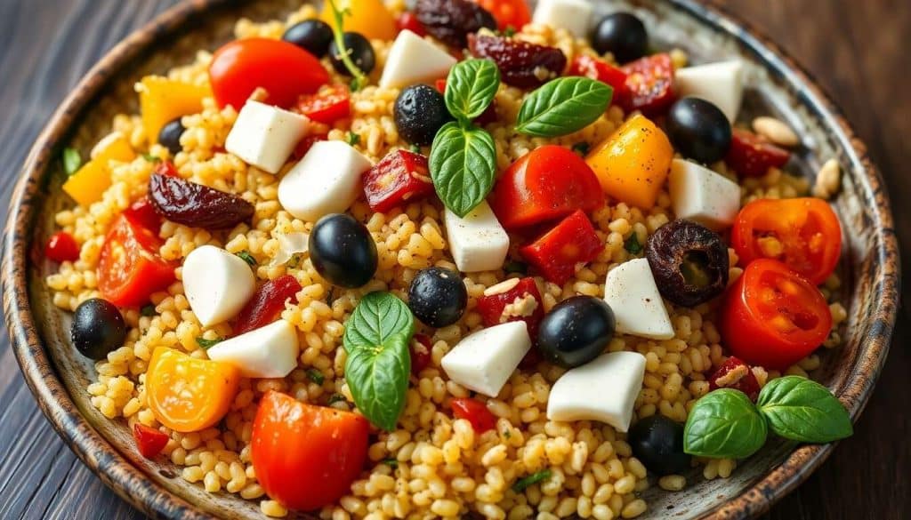 Salade composée d'été : légumes, parmesan et mozzarella
