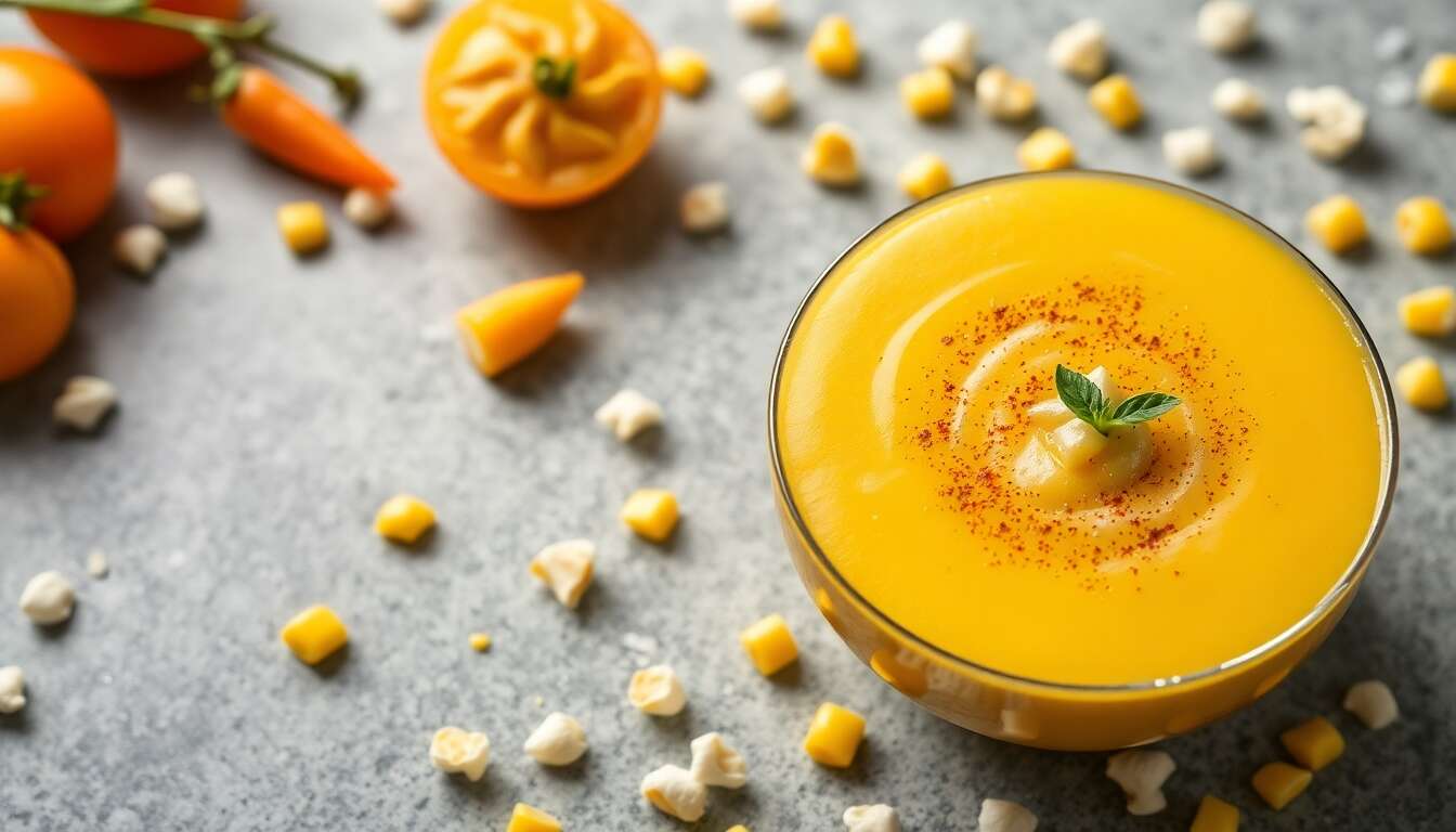 Soupe froide de tomate jaune et maïs : une recette rafraîchissante