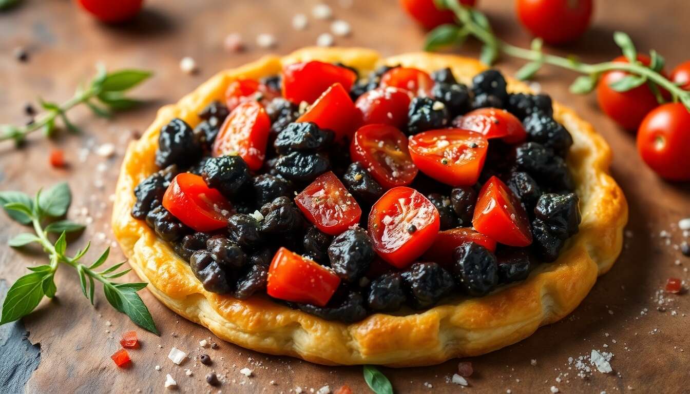 Recette de tarte feuilletée à la tomate et tapenade
