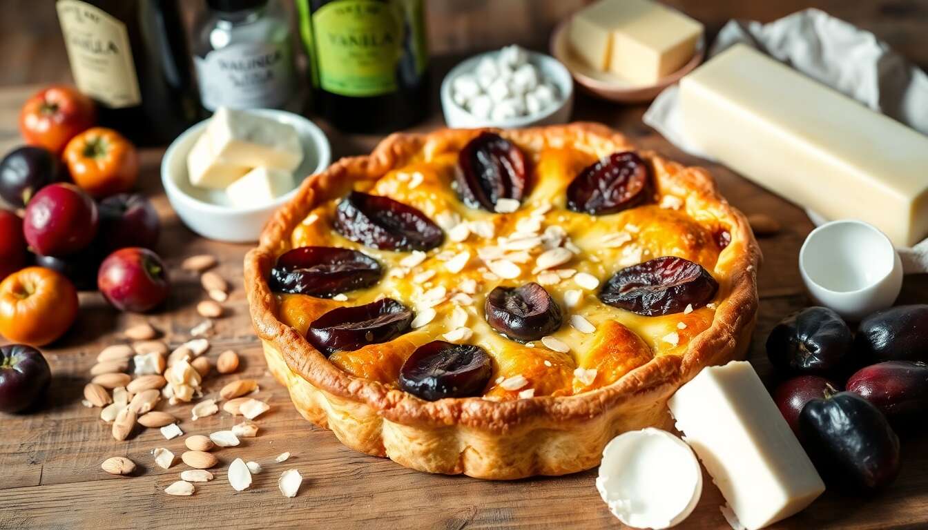 Clafoutis aux prunes, amandes et fromage frais : recette gourmande