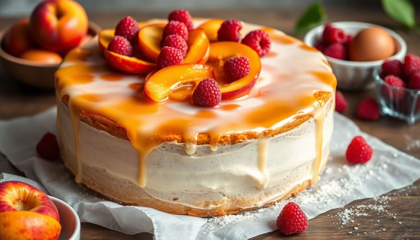 Gâteau aux nectarines et framboises : la recette facile et savoureuse