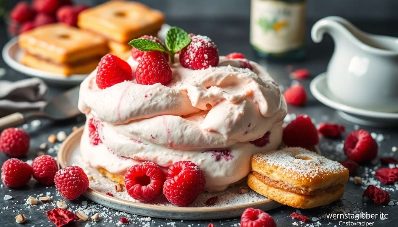 Recette de glace au fromage frais, framboises et financiers