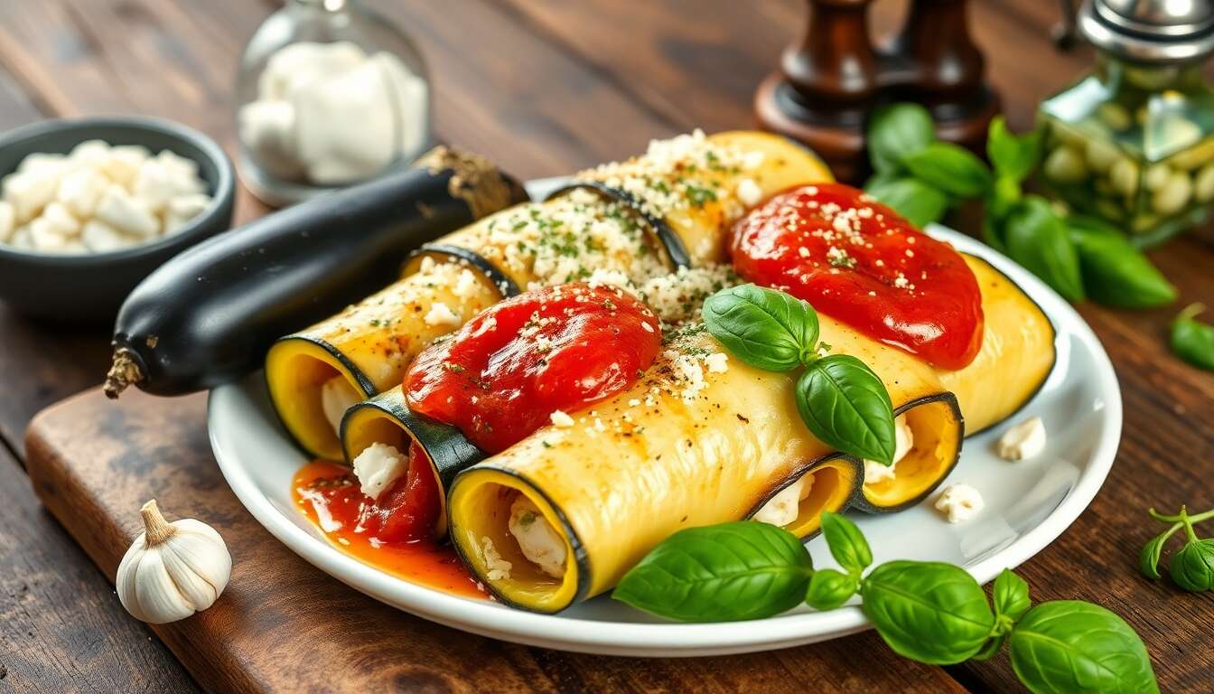 Recette : roulés d'aubergine et courgette au fromage