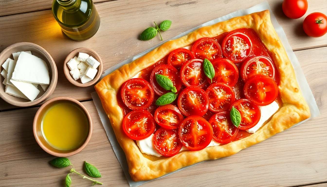 Tarte fine à la tomate et au fromage frais : recette savoureuse