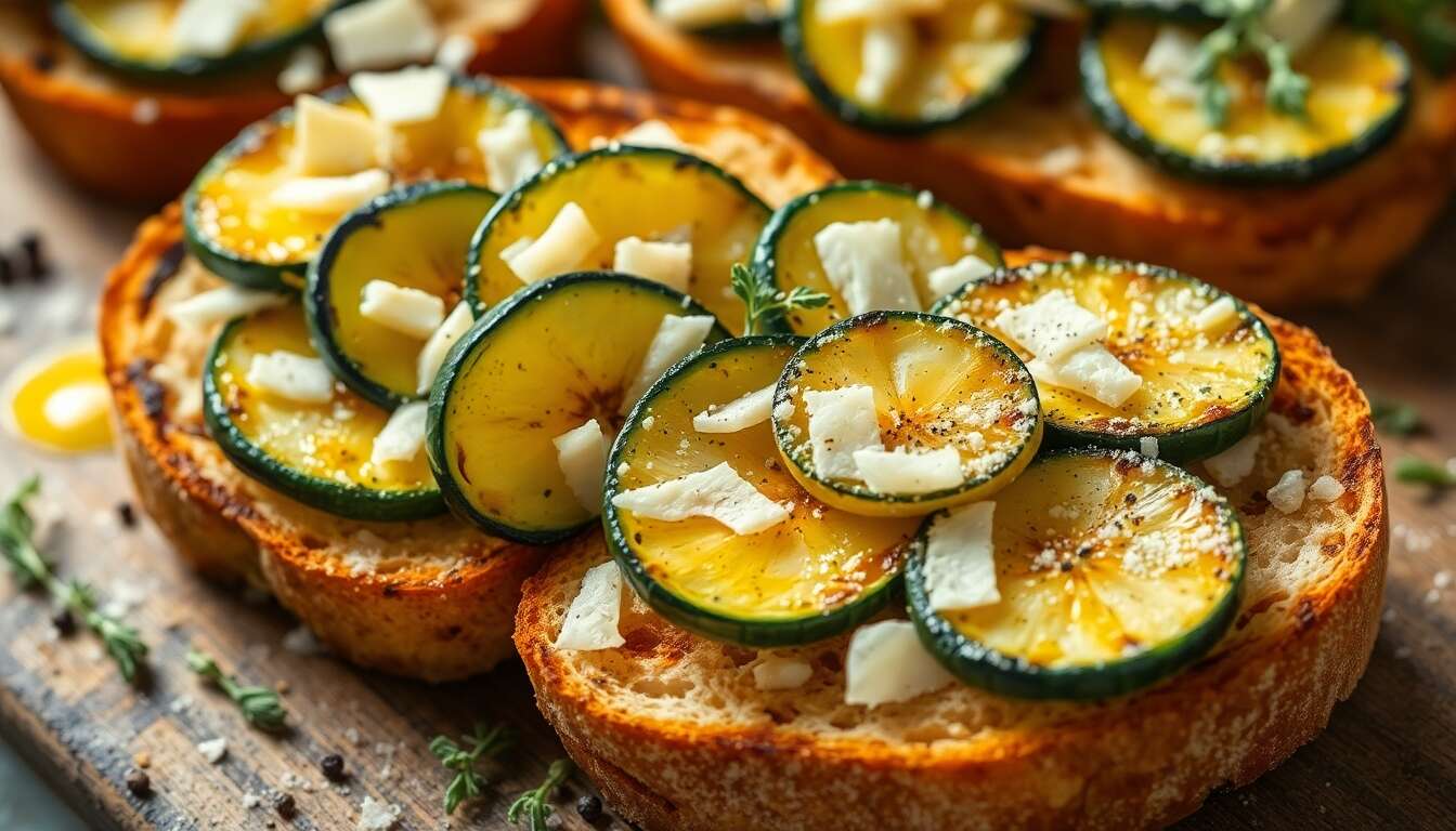 Bruschetta aux courgettes et fromage : recette facile et savoureuse