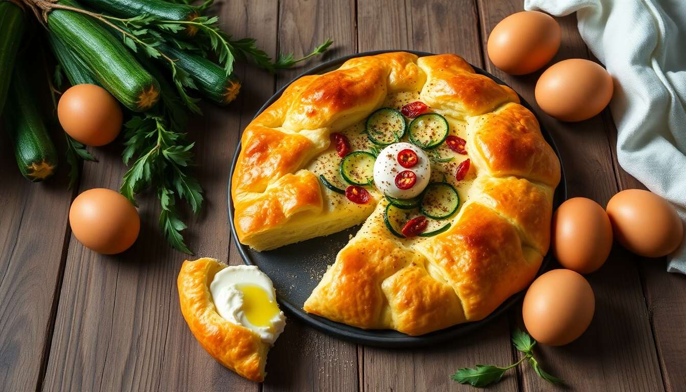 Tarte feuilletée courgette, chèvre et piment d'Espelette