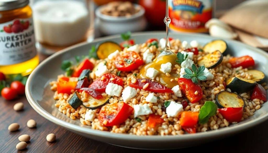 Pilaf d'épeautre aux légumes d'été et fromage