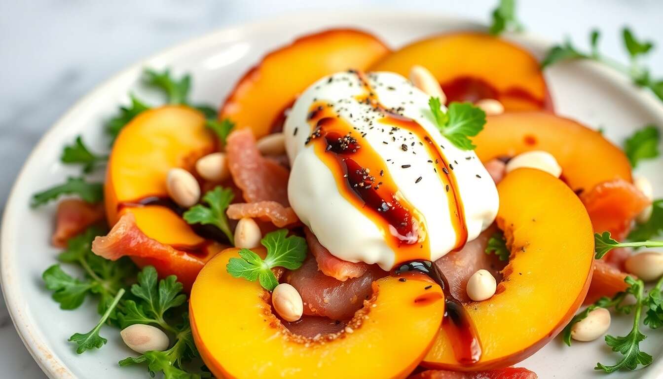 Salade Pêches et Burrata : recette Gourmande