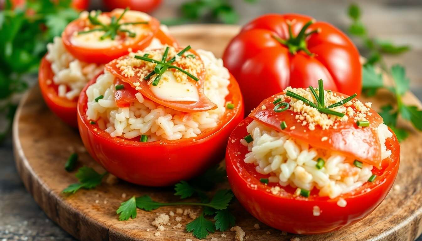 Tomates farcies au riz, jambon et fromage frais : recette savoureuse