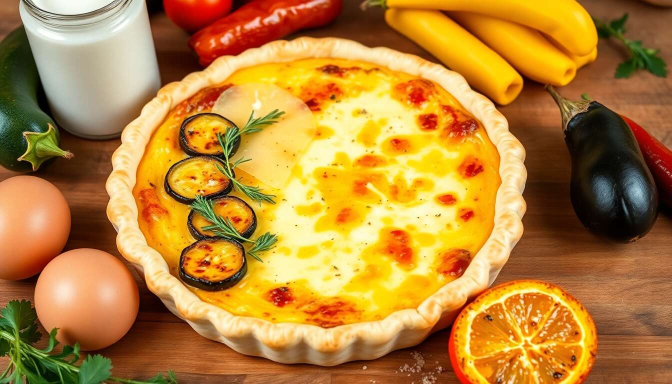 Quiche au camembert et légumes du soleil : recette facile et savoureuse