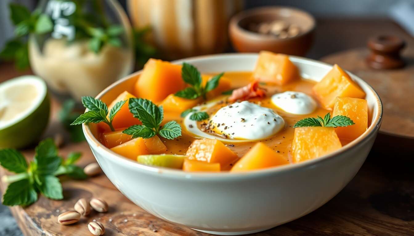 Gaspacho de melon, concombre et fromage italien