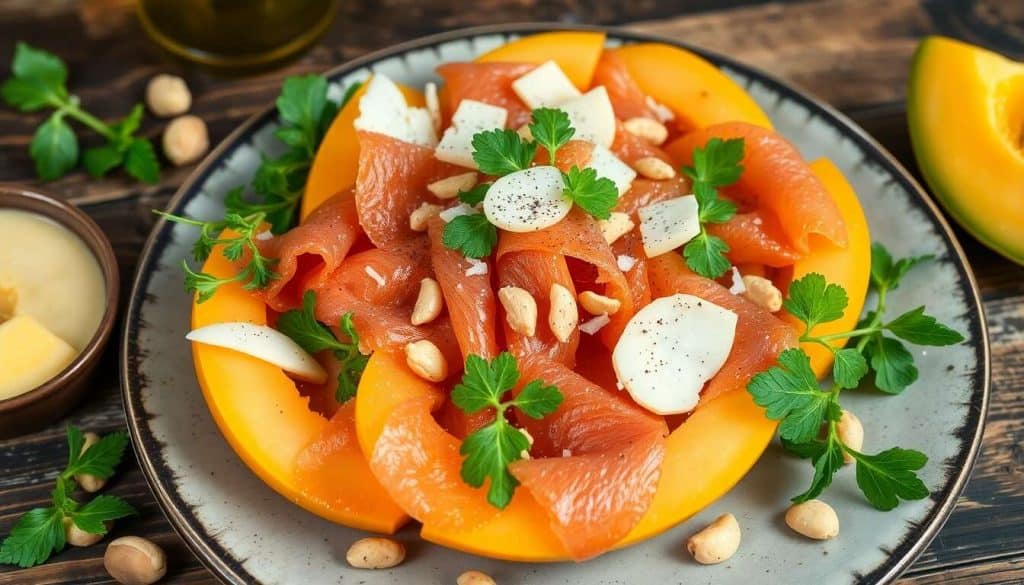 Salade de melon au jambon cru et fromage de brebis : recette gourmande