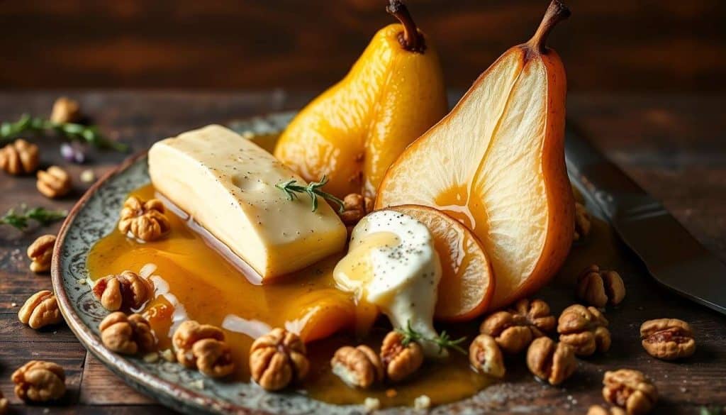 Poires gratinées au miel et fromage : recette gourmande