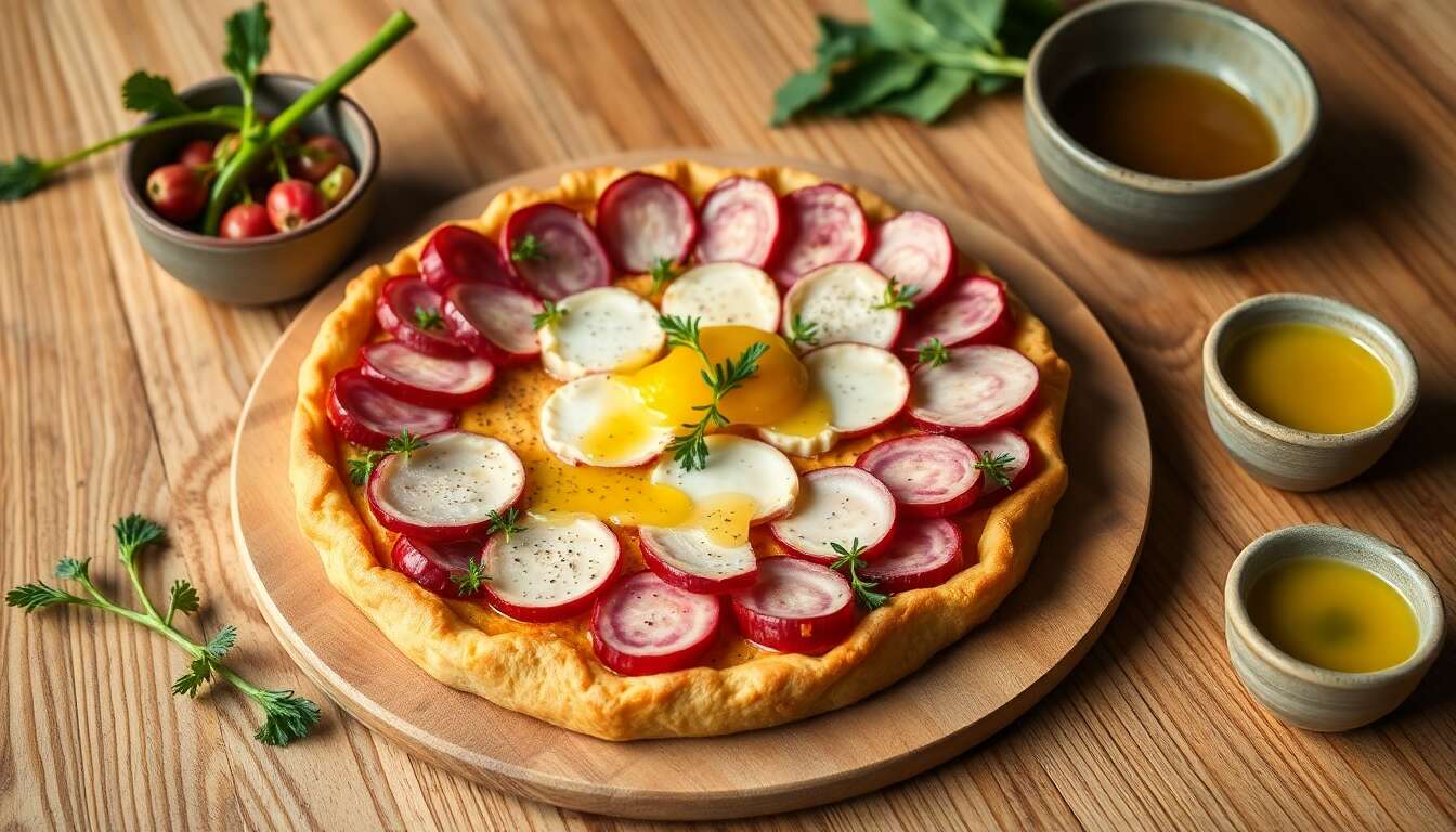 Tarte fine aux radis et sauce fromage frais : recette gourmande