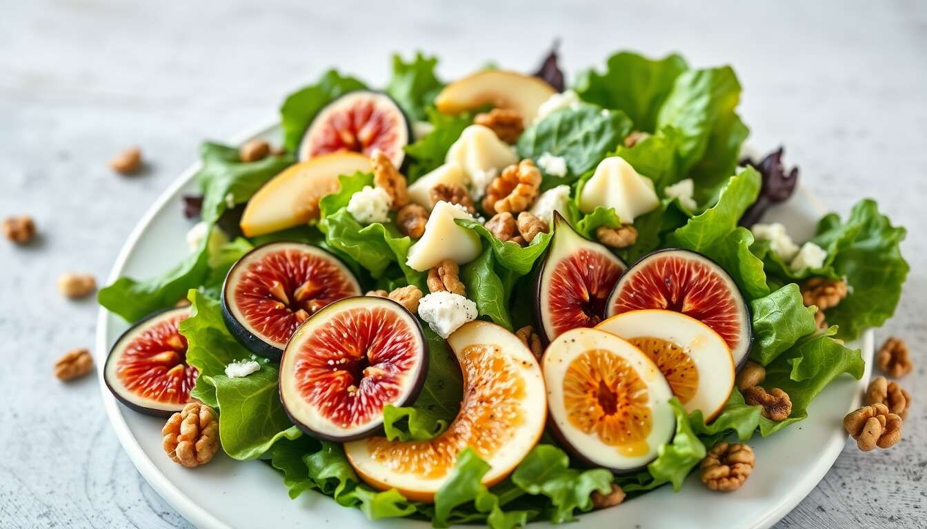 Salade composée : poire, figue, œuf mollet et bleu