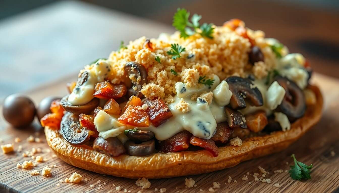 Pâtisson farci au bleu, lardons et champignons : recette gourmande