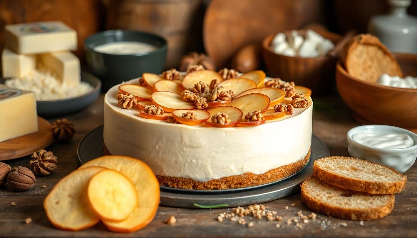 Cheesecake pomme et fromage : recette au pain aux noix