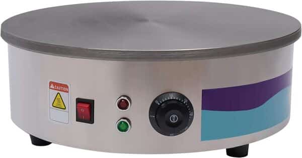 Donened Appareil à crêpes de 45 cm de diamètre, grande surface de cuisson avec répartiteur de pâte et spatule en bois, plaque antiadhésive, fer à crêpes, pancakes et tortilla, 150-280 °C, 2800 W