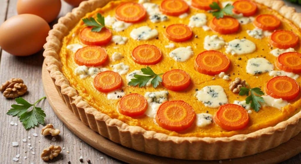 Tarte potiron, carottes et fromage bleu : recette gourmande