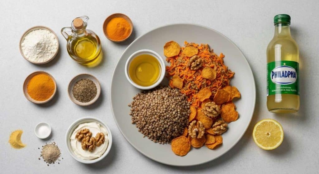 Recette : chips de sarrasin, carotte, potimarron et fromage frais aux noix