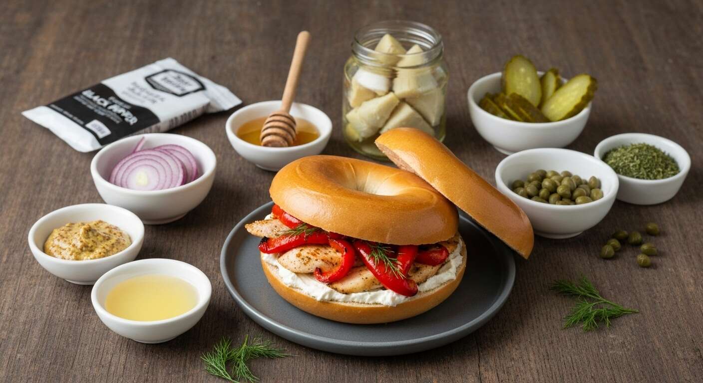 Recette : bagel au poulet, légumes et fromage frais