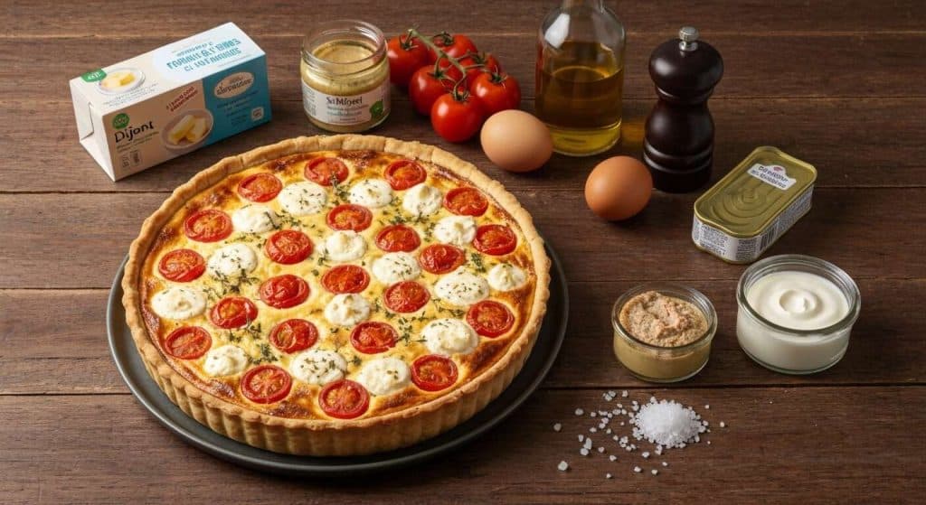 Quiche à la tomate, fromage frais et thon à la moutarde : recette savoureuse