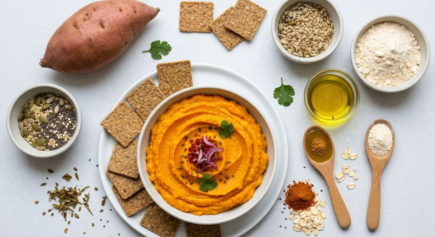 Recette guacamole de patate douce et crackers aux céréales