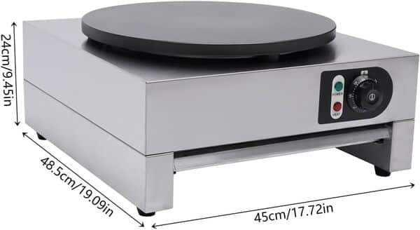 vinnyooc Crepiere Electrique Appareil à Crêpes Machine a Crepe, 40CM, 50-300 °C Poele à Crepe Plaque à Crêpes en Acier Inoxydable avec Plateau Extensible Thermostat Intégré