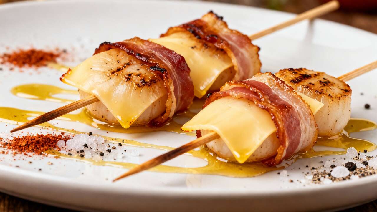 Brochettes de Saint-Jacques au fromage à raclette : recette gourmande