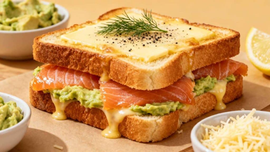 Croque-monsieur saumon fumé, avocat et fromage : recette gourmande