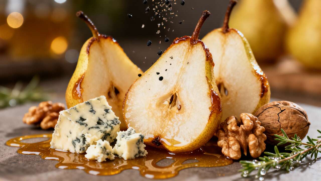 Recette : cuillère apéritive à la poire, miel et fromage