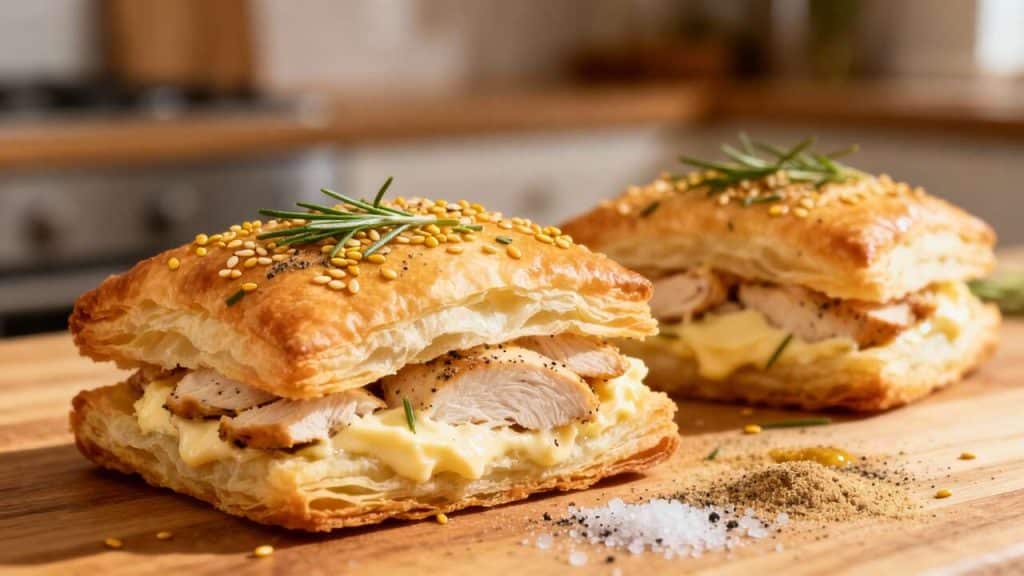Feuilletés au poulet et fromage frais : recette gourmande