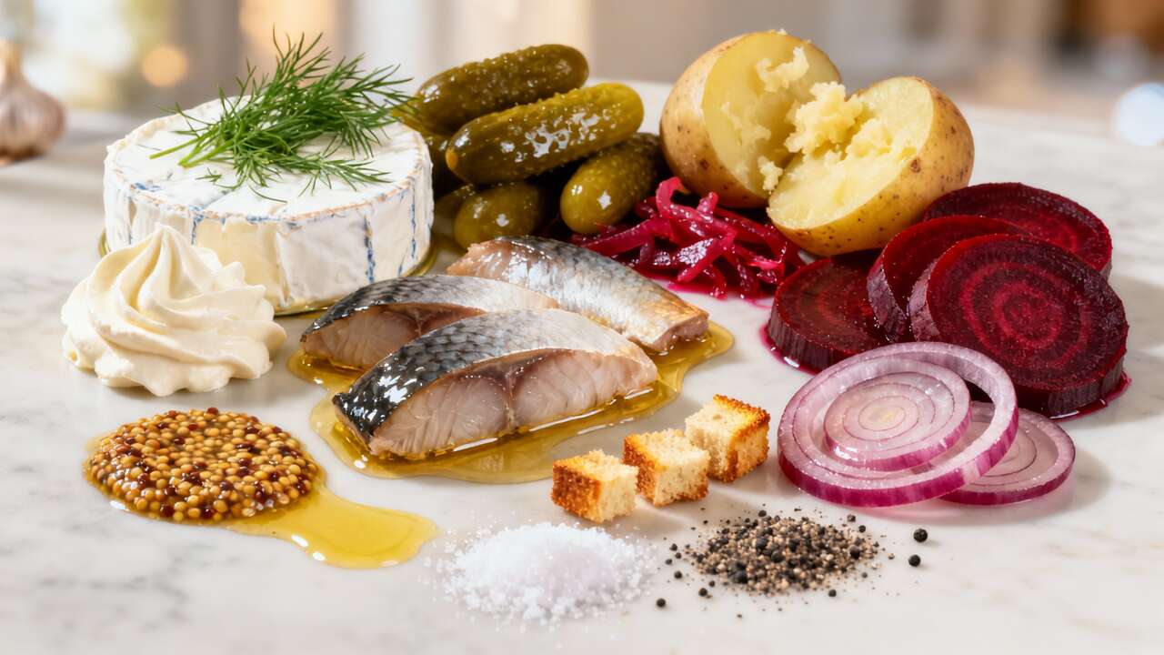 Salade d'hiver croquante : hareng fumé et fromage frais