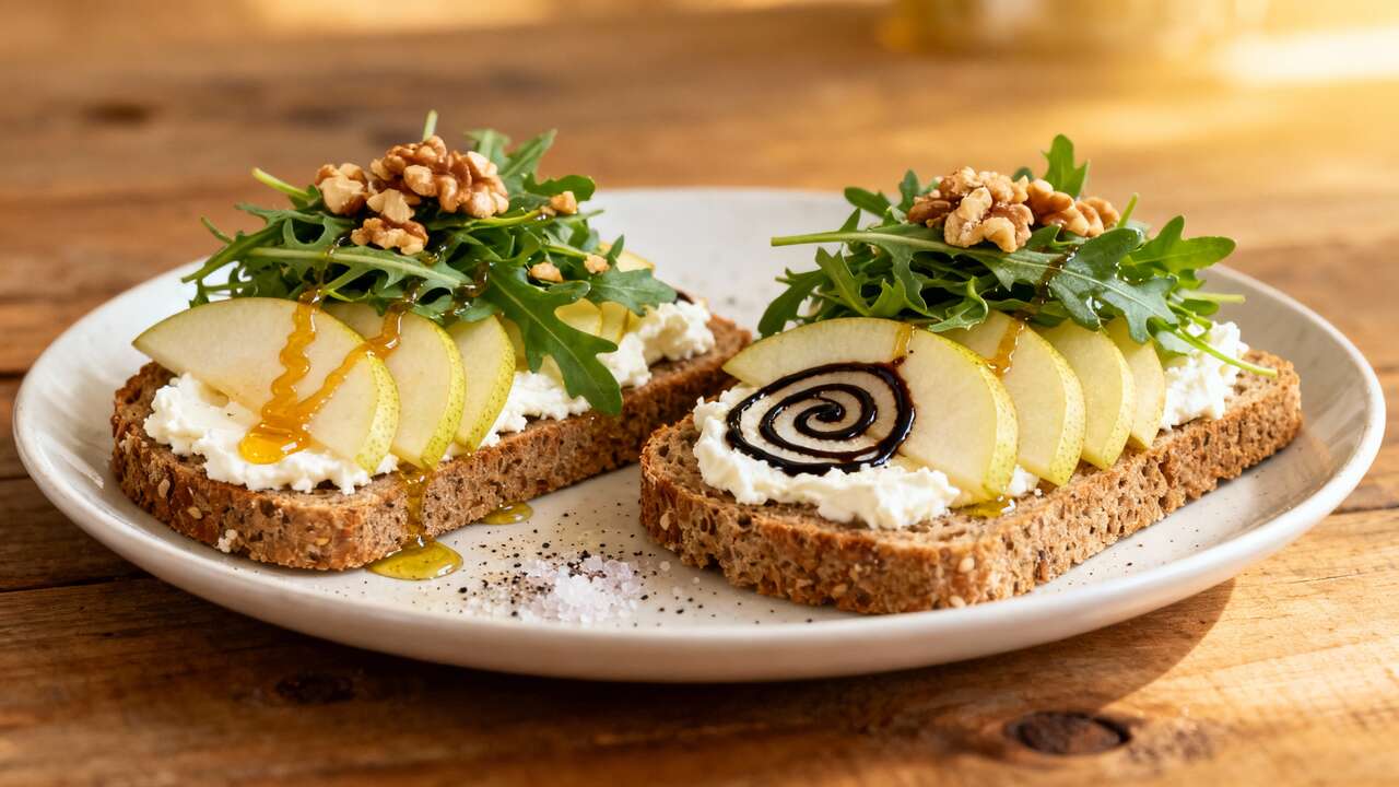 Tartines à la poire, roquette et fromage frais : recette savoureuse et facile