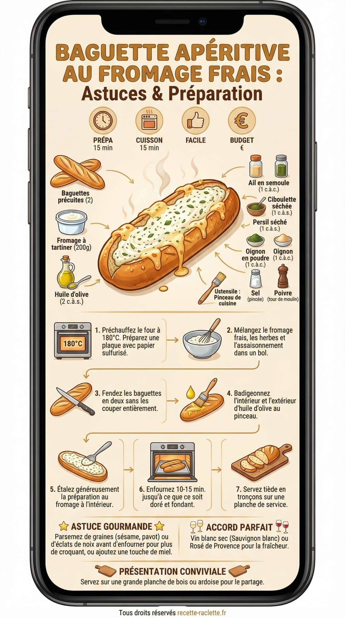 infographie de la recette Recette de Baguette au Fromage Frais : astuces et Préparation infographie de la recette Recette de Baguette au Fromage Frais : astuces et Préparation
