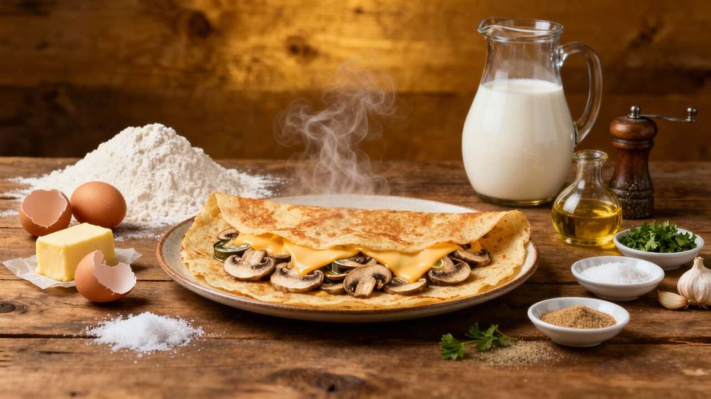 Crêpe salée aux champignons et fromage : recette gourmande