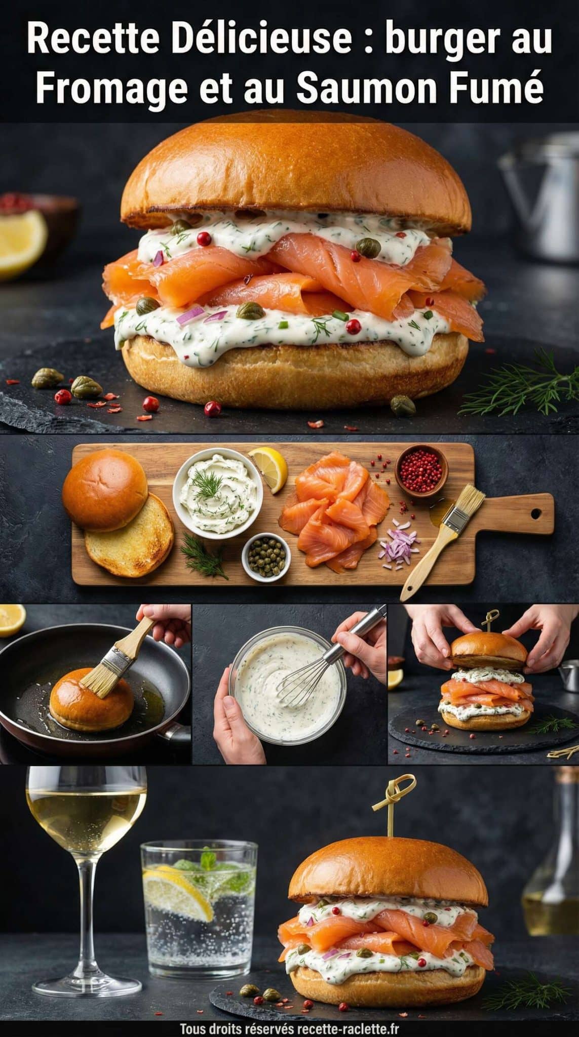 Infographie de la recette Recette D&eacute;licieuse : burger au Fromage et au Saumon Fum&eacute;