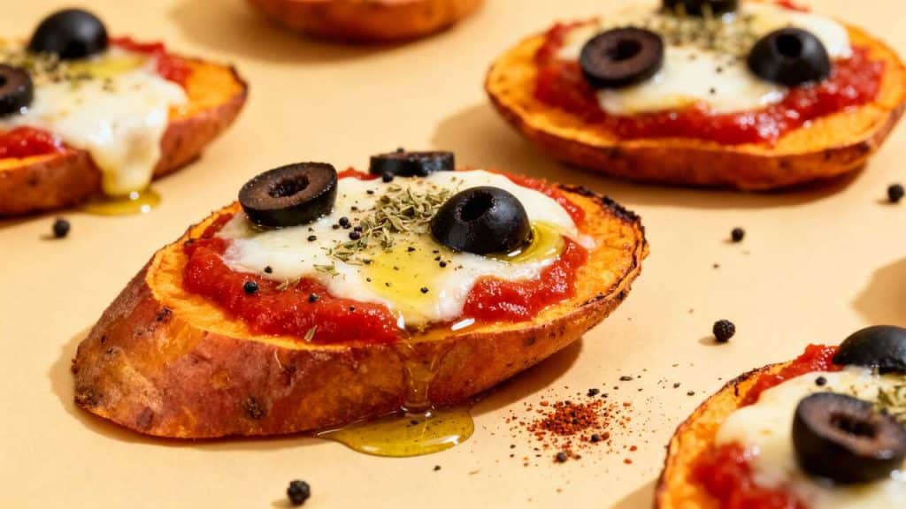 Mini pizzas de patate douce au fromage : recette gourmande