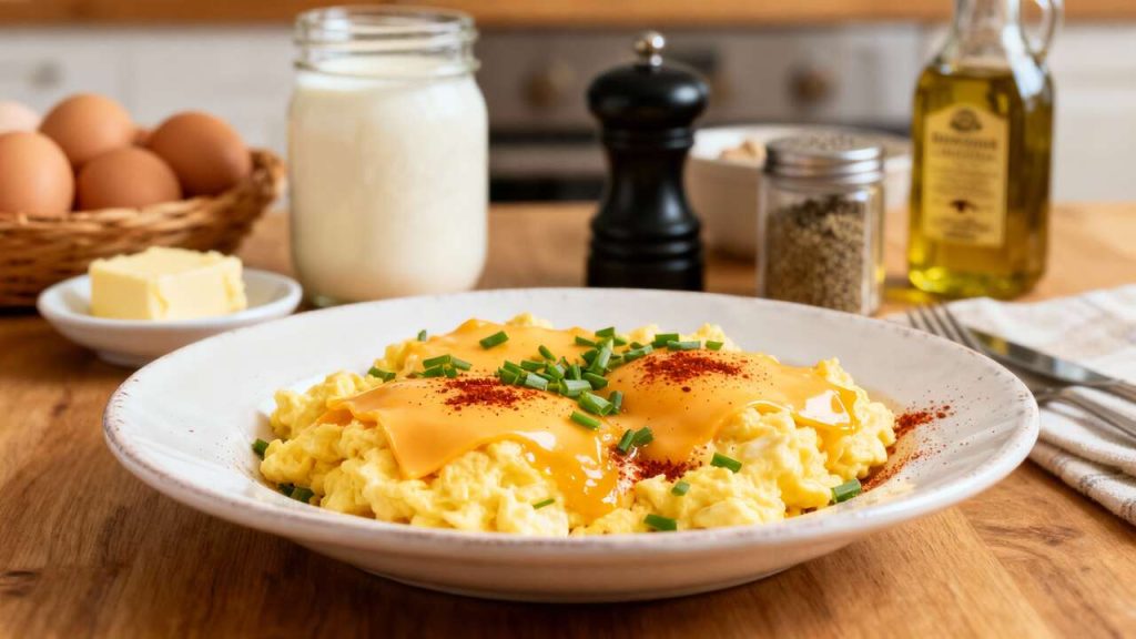 Œufs brouillés crémeux au fromage : recette facile