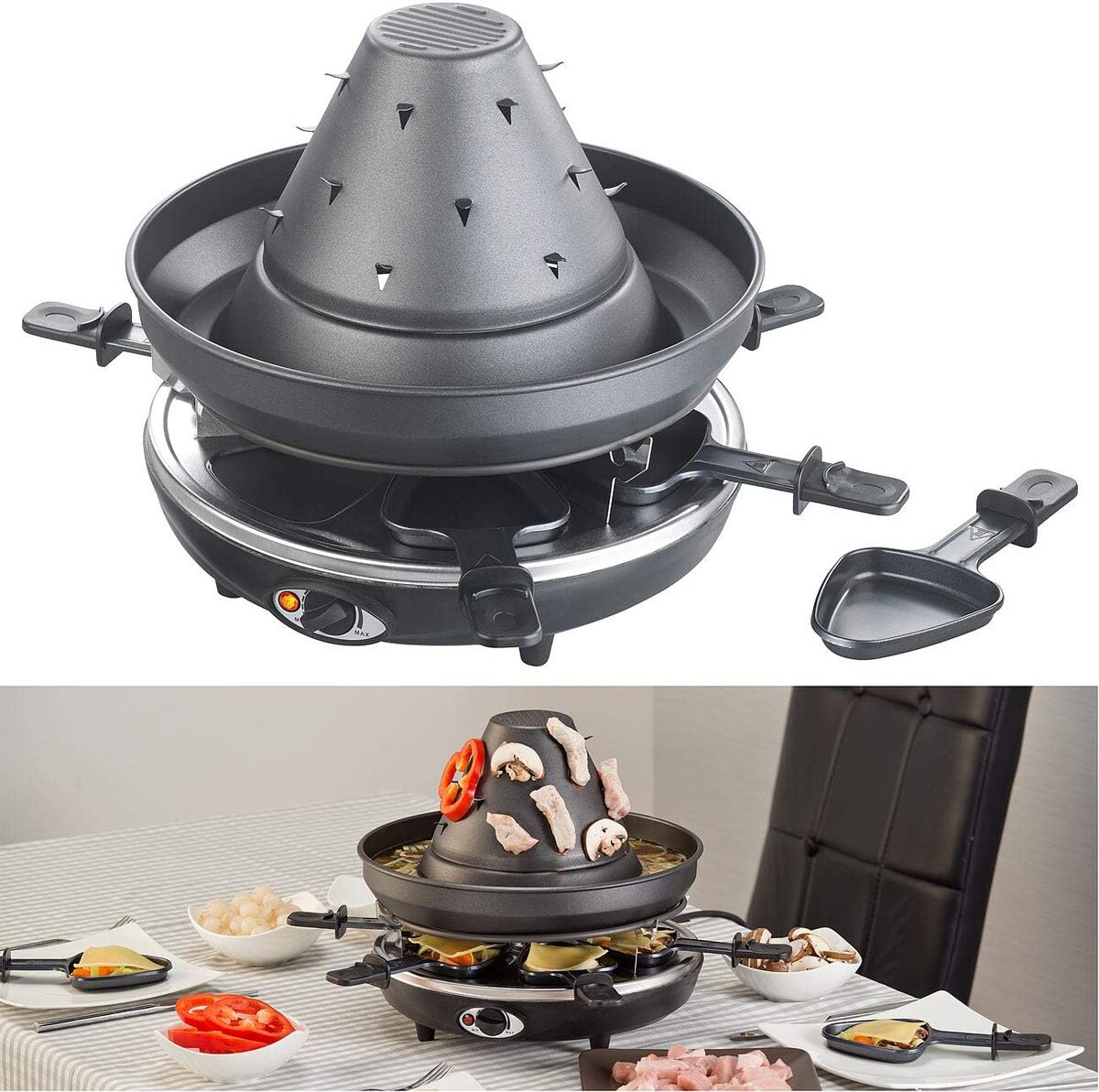 Test du chapeau tatare électrique 1500 2 en 1 Rosenstein & Söhne : raclette pour 6