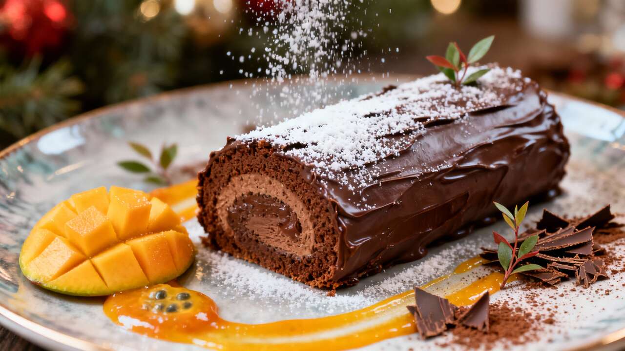 Bûche de Noël au Chocolat et Fruits Exotiques : recette Originale