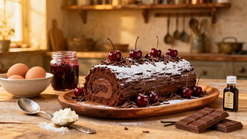 Recette de la Forêt Noire Roulée pour Noël