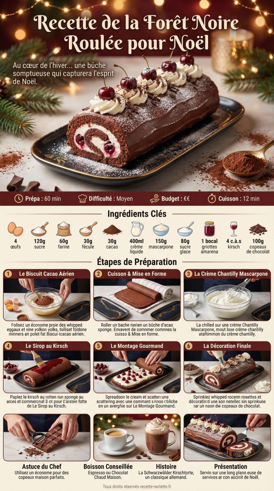 Infographie de la recette Recette de la For&ecirc;t Noire Roul&eacute;e pour No&euml;l