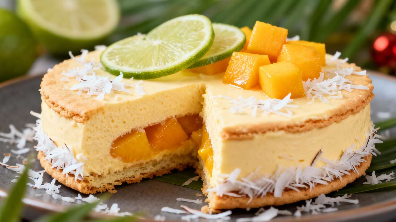 Bûche exotique noix de coco, citron vert et mangue : recette festive