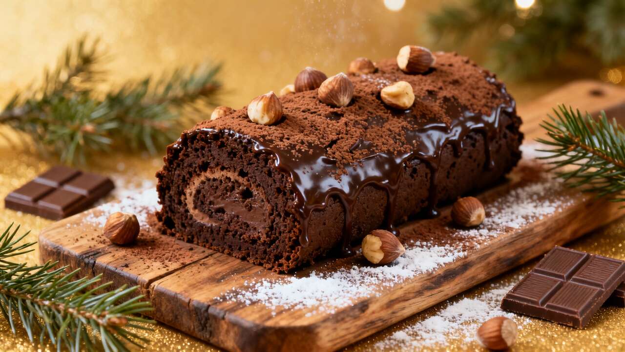 Recette gourmande de bûche de Noël brownie chocolat noisettes