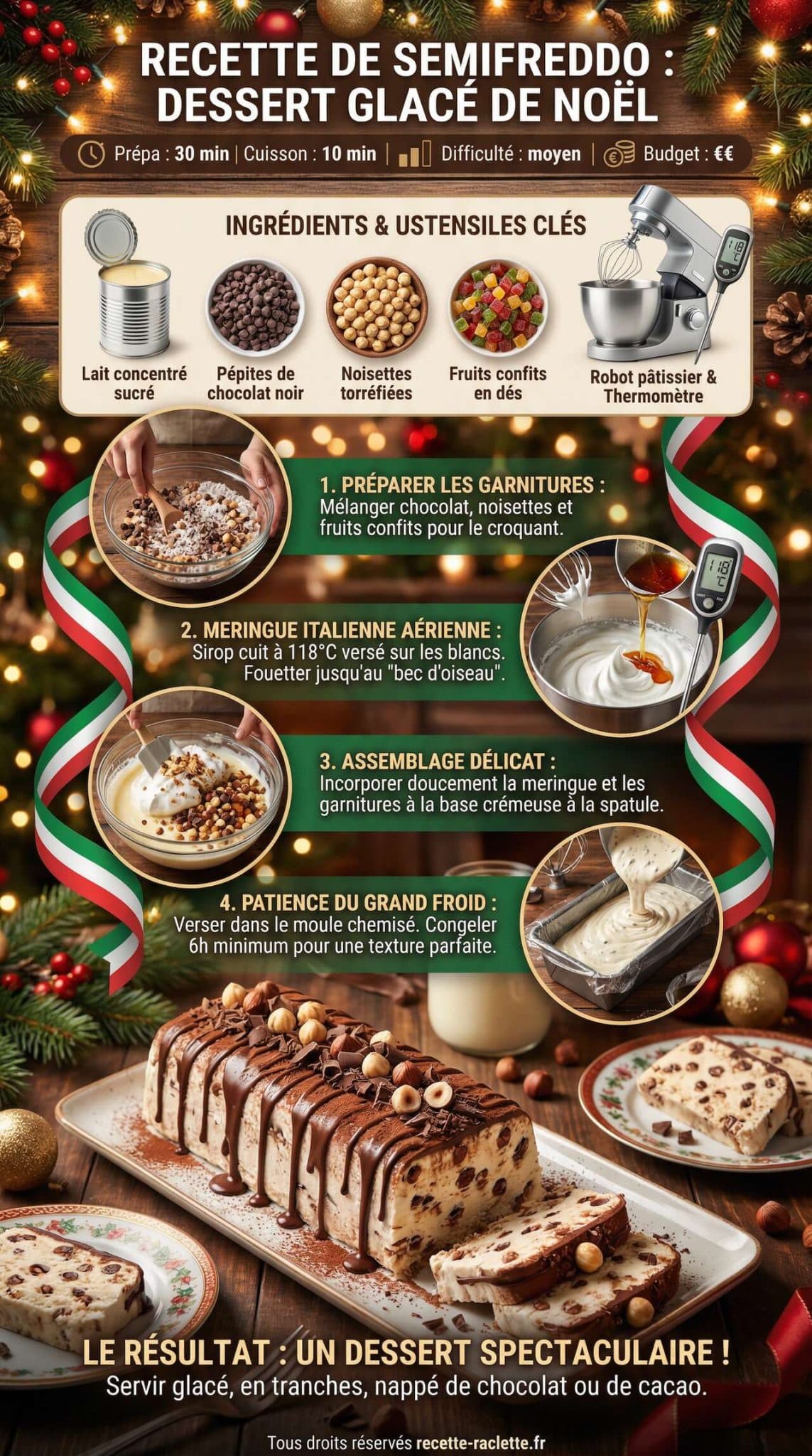 Infographie de la recette Recette de Semifreddo : dessert glacé de Noël Infographie de la recette Recette de Semifreddo : dessert glacé de Noël