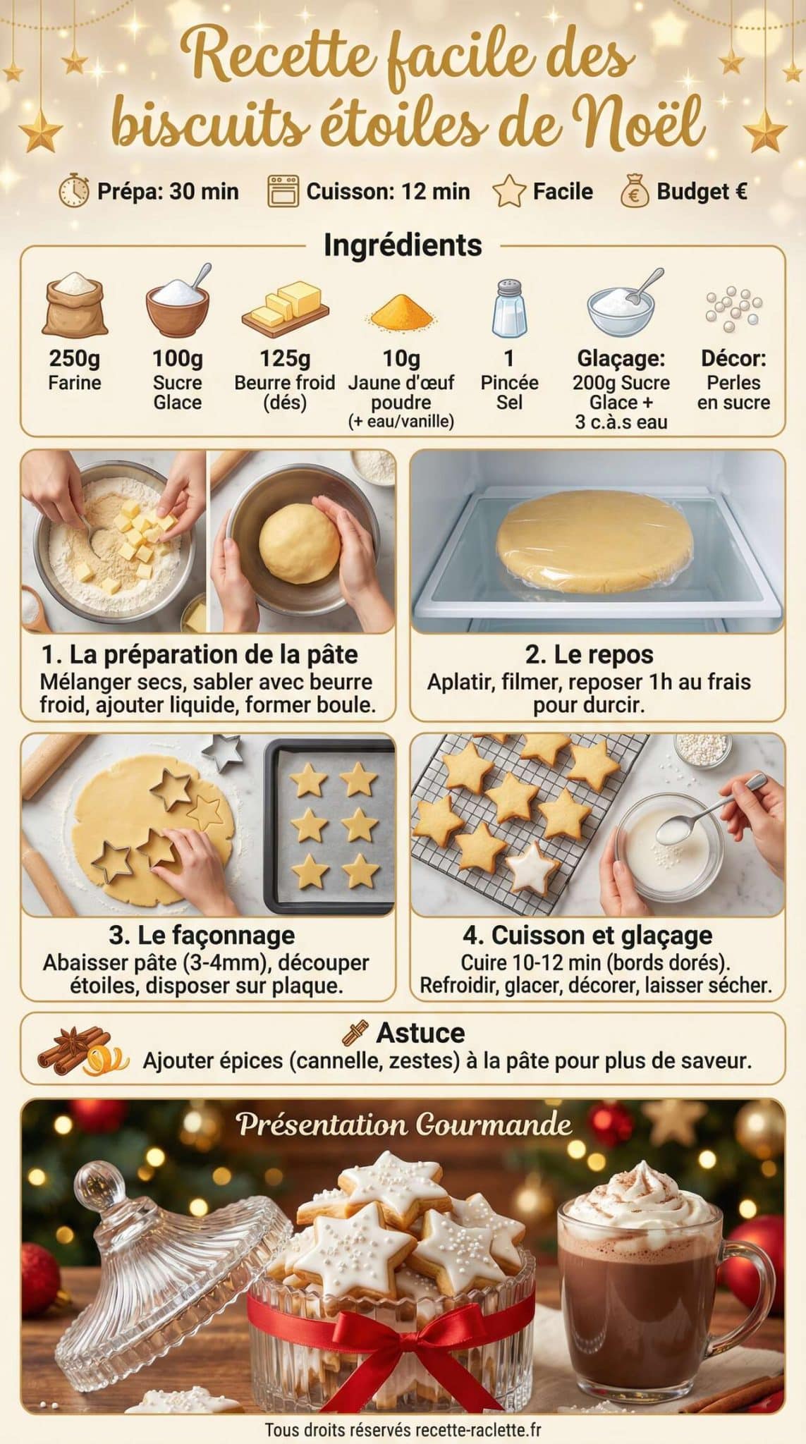Fiche recette Recette facile des biscuits étoiles de Noël Fiche recette Recette facile des biscuits étoiles de Noël