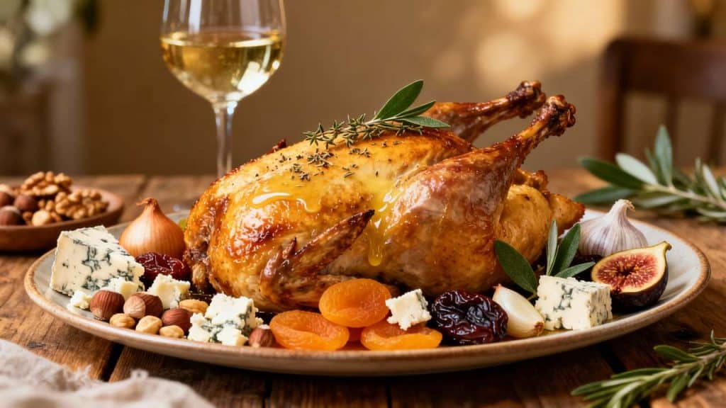 Pintade farcie aux fruits secs et au Bleu : recette gourmande